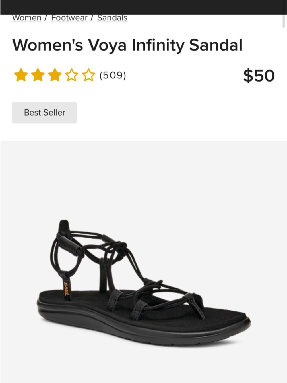 Teva Voya Infinity Lace-Up Sandal in Black